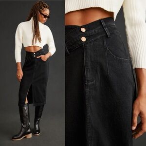 Pilcro for Anthropologie Dark Wash The Arden Midi Denim Double Waist Skirt Sz 2